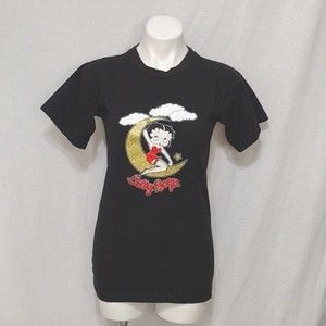 Betty Boop Y2K Vintage Graphic Tee USA Made Black Cotton Crew Neck 2000s Top S